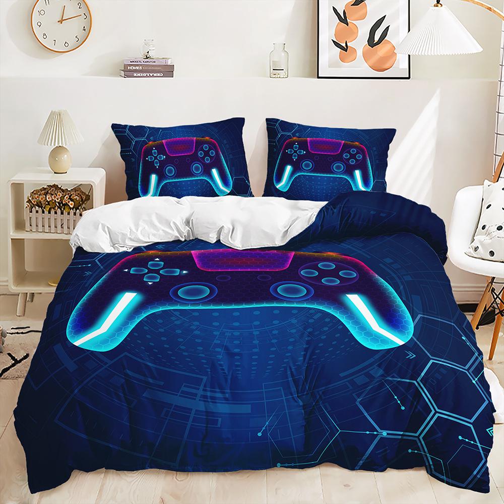 Three-Piece 3D Quilt Cover Gamepad Cool Gradual Change Kit Bedding