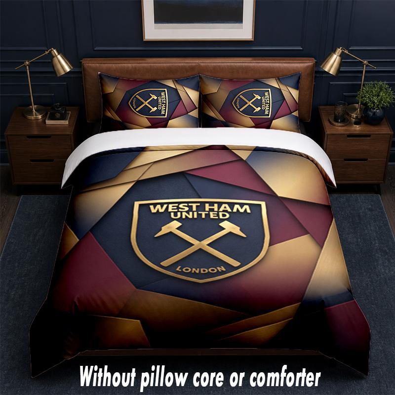 Set Biancheria da Letto West Ham United Football Design 1 Copripiumino + 2 Federe Morbido Traspirante Biancheria da Letto per la Casa