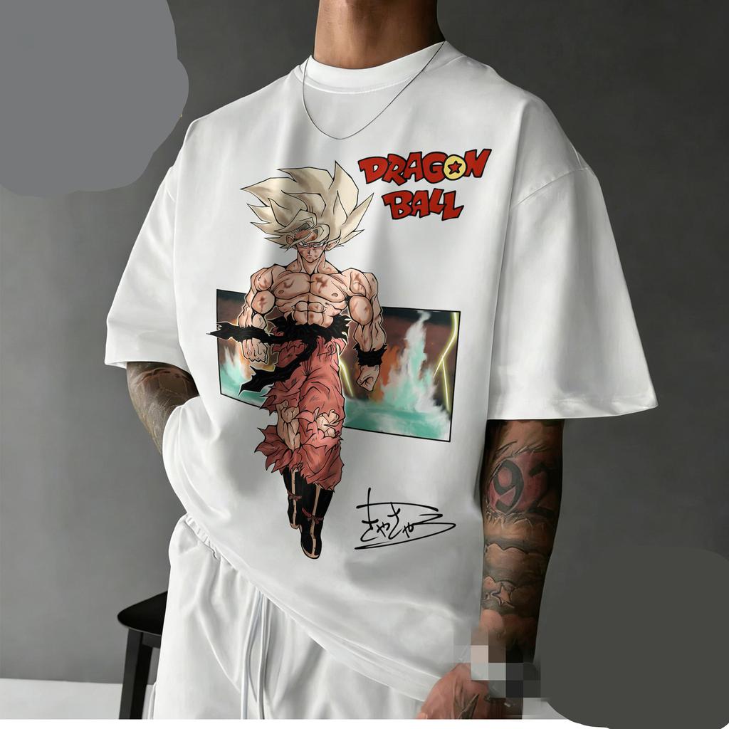 Summer Dragon Ball Retro Gym Men's Printed T-Shirt 100% Cotton Oversized Goku Super Saiyan Print Streetwear Unisex