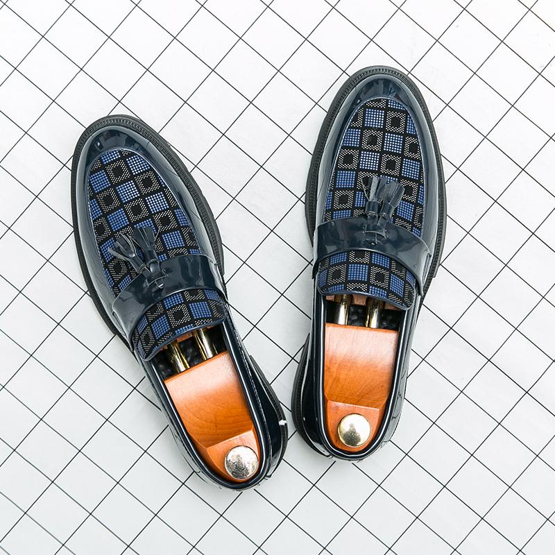 Fashion Leather Laofers Men's British Style Check Print Leather Shoes Slip-on Flat Shoes Office Shoes Party Driving Peas Shoes