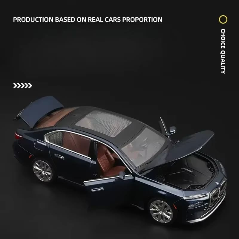 Trendy simulering 1:24 BMW I7 G70 Legering bilmodell med utstillingsboks samling Miniatyr bil Hjem Dekorative ornamenter Barneleker Bilgave til menn