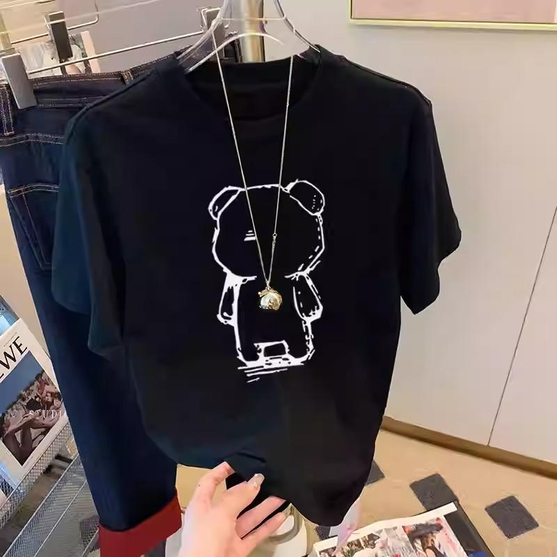 Harajuku funny cartoon Short Sleeve T-shirts Women Summer 100% cotton Casual oversized T Shirt Women's Streetwear gray Y2k Tops