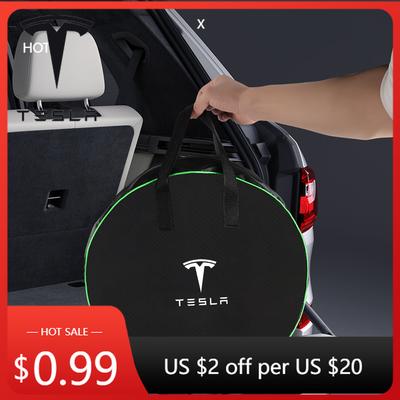 Car Sticker EV Cables Bag Vehicle Charger Case Oxford Cloth Storage Bag Zipper Closure For Tesla Model 3 Y S X Roadster Cy