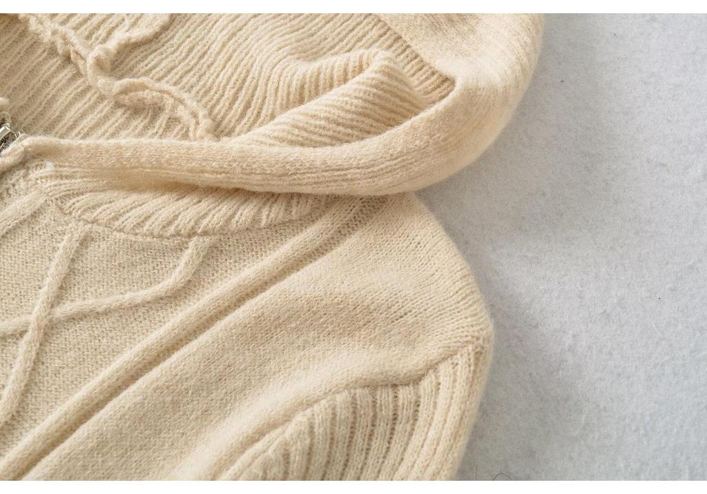 Y6015-26 Spring French Retro Cable Knit Slim Zipper Cardigan Hoodie
