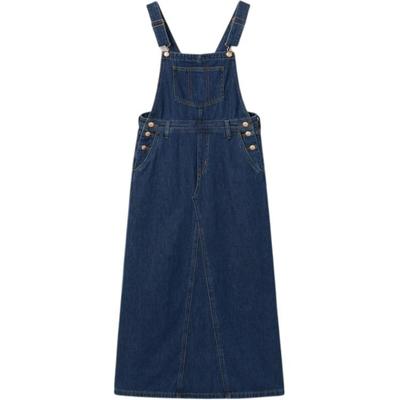 Dames Donkerblauwe Denim Overall Maxi Jurk 001BY-0001