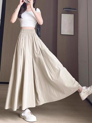 Pantalones Falda de Cintura Alta con Caída Yamamoto para Mujer - Verano 2025, Tallas Grandes, Seda de Hielo, Pierna Ancha Casual