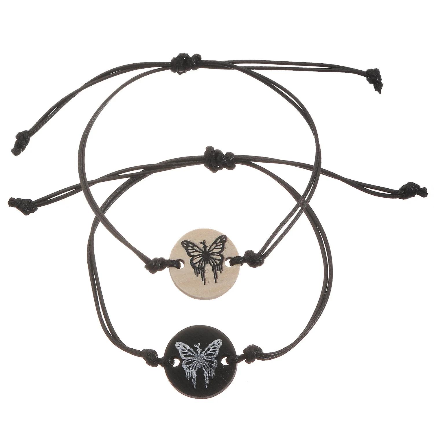 

2Pcs Luminous Butterfly Sun Moon Star Couple Bracelets for Women Men Handmade Braided Rope Lover Matching Bracelet Jewelry Gift