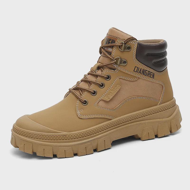 2024 Men's Retro British Martin Boots: High-Top Genuine Leather, Kick-Resistant, Trendy Big Yellow Work Shoes.
