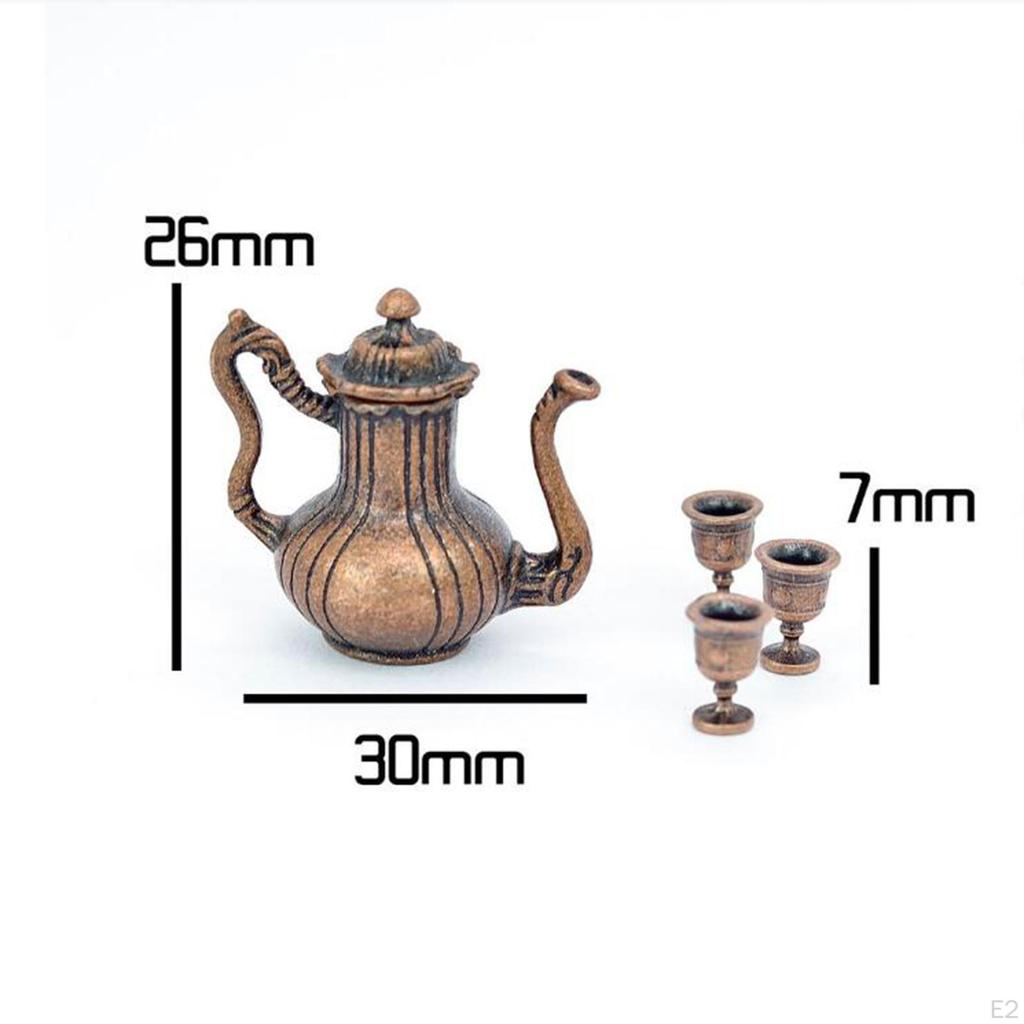 1/12 Dollhouse Miniature Flagon Room Kitchen Appliance Craft Dioramas Mini Metal with Cups