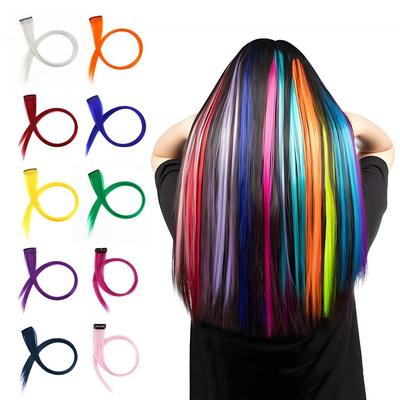 Synthetic Clip In Hair Extensions Rainbow Colorful Wig Hairpieces Wig Hair Accessories  Girls