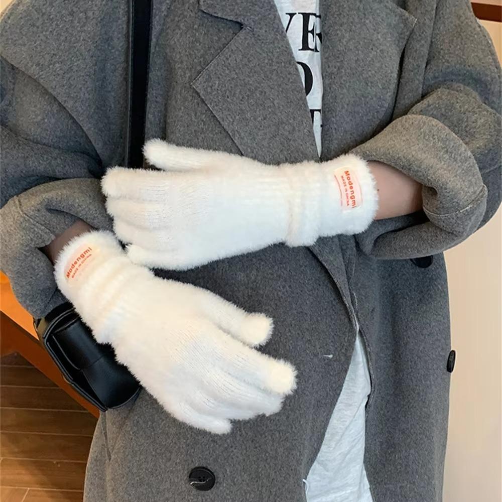 Soft Cashmere Winter Knitted Gloves Korean Style Full Finger Mittens Durable Warm Gloves  Women