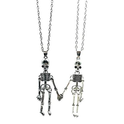 Retro-Skelett-Geister-Halskette, Halloween-Halskette für beste Freundinnen und Paare, Händchen haltende Totenkopf-Halsketten für Frauen, Mädchen und Teenager