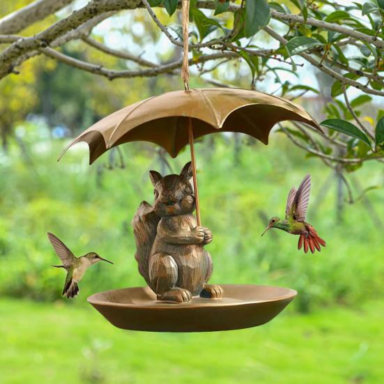 Animal Hummingbird Feeder with Umbrella Squirrel/Cat/Dog Holding Umbrella Birds Feeder Metal Hummingbird