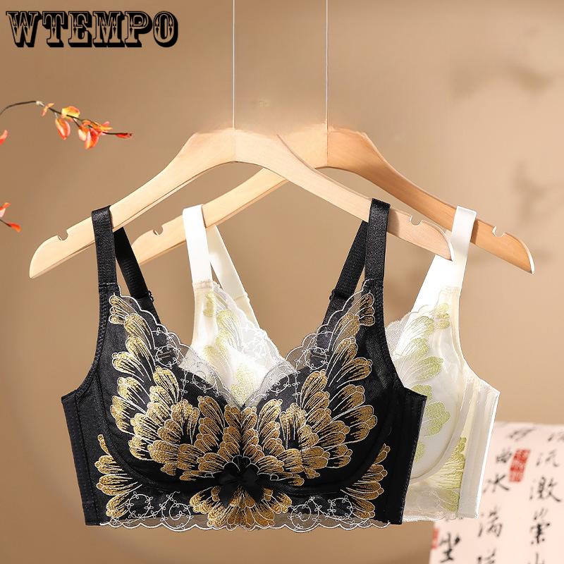 

Gather Bra Women s Adjustable Anti Sagging Bra Sexy Lace Plus Size Bra 32/70A чорний