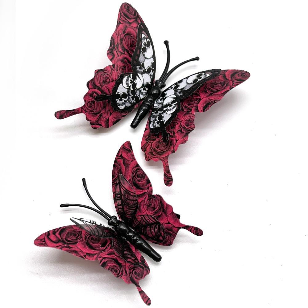 12pcs/set Double-Layer Halloween 3D Bat Stickers Skull Pattern PVC Butterfly Wall Stickers Self Adhesive Halloween Window Decal