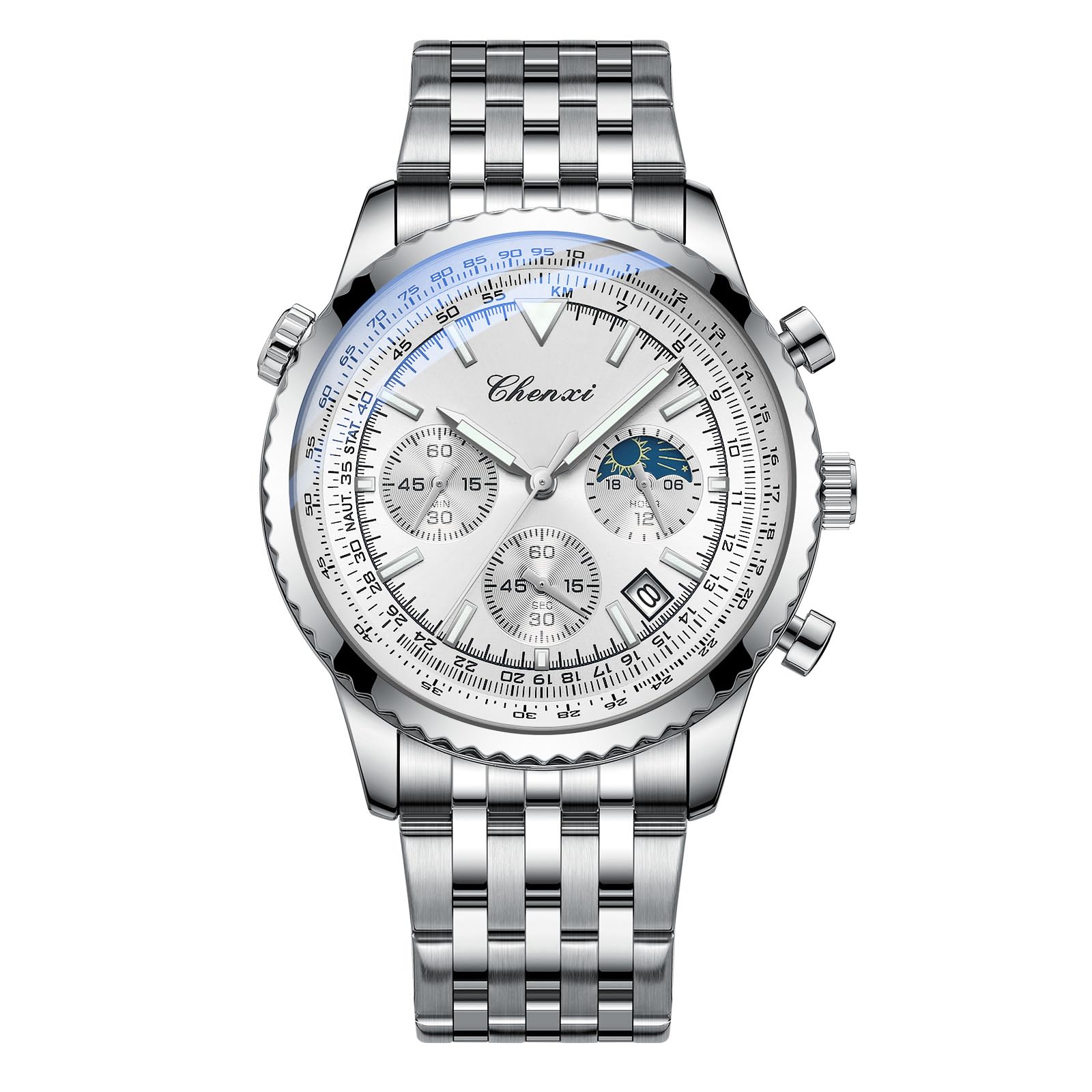 

Stainless Steel Watch with Analog 3ATM Water Small Luminous Quartz Silver A Fashionable Accessory for and Boyfriends Men s Calendar, Display,