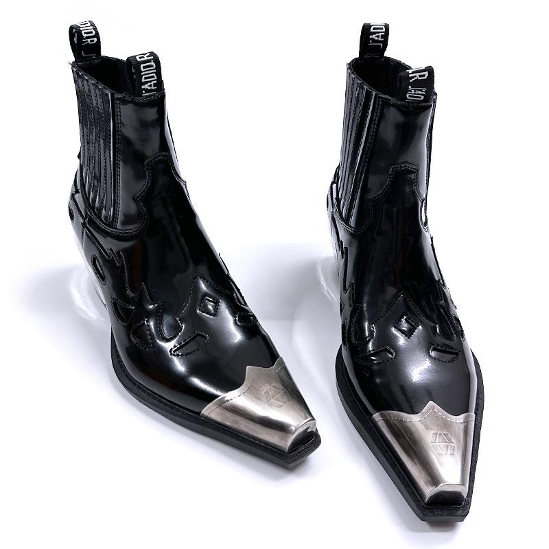 Retro robustní podpatek Martensky: Dámské a pánské kovbojské boty Chelsea v britském stylu s kovovou špičkou na podzim/zimu.