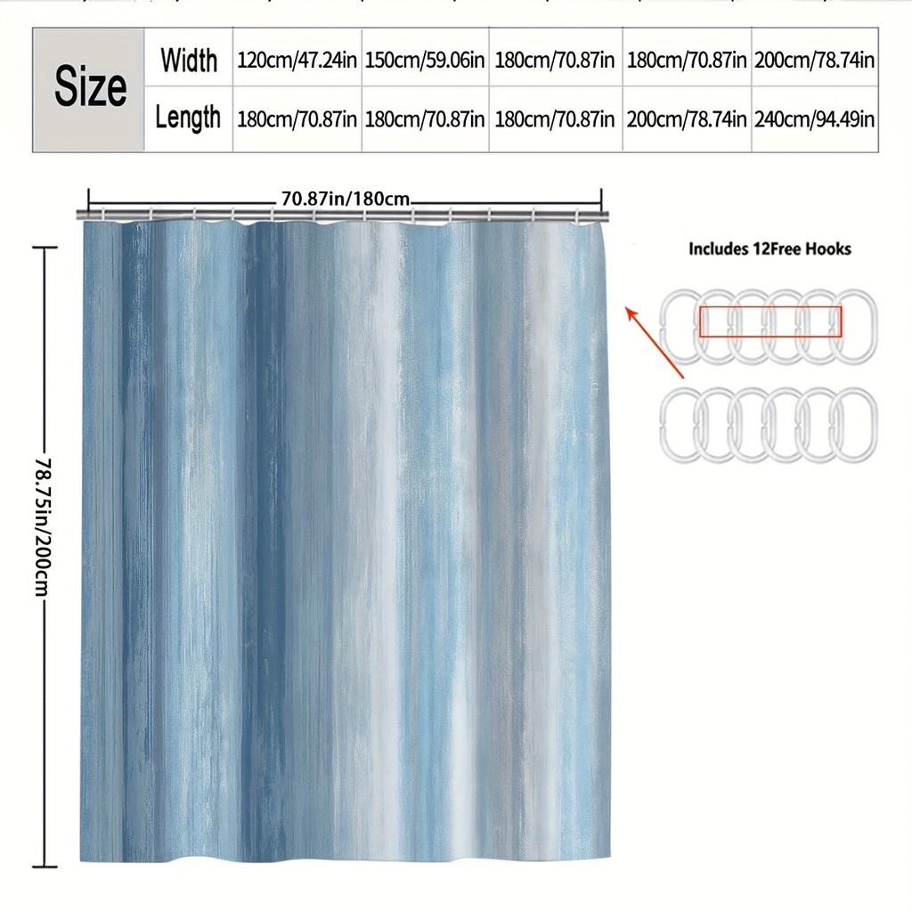 1 Stück Minimalistischer Moderner Stil Blau-Weiß Vertikales Streifenmuster Gedruckter Duschvorhang, 120x180cm, 150x180cm, 180x180cm, 180x
