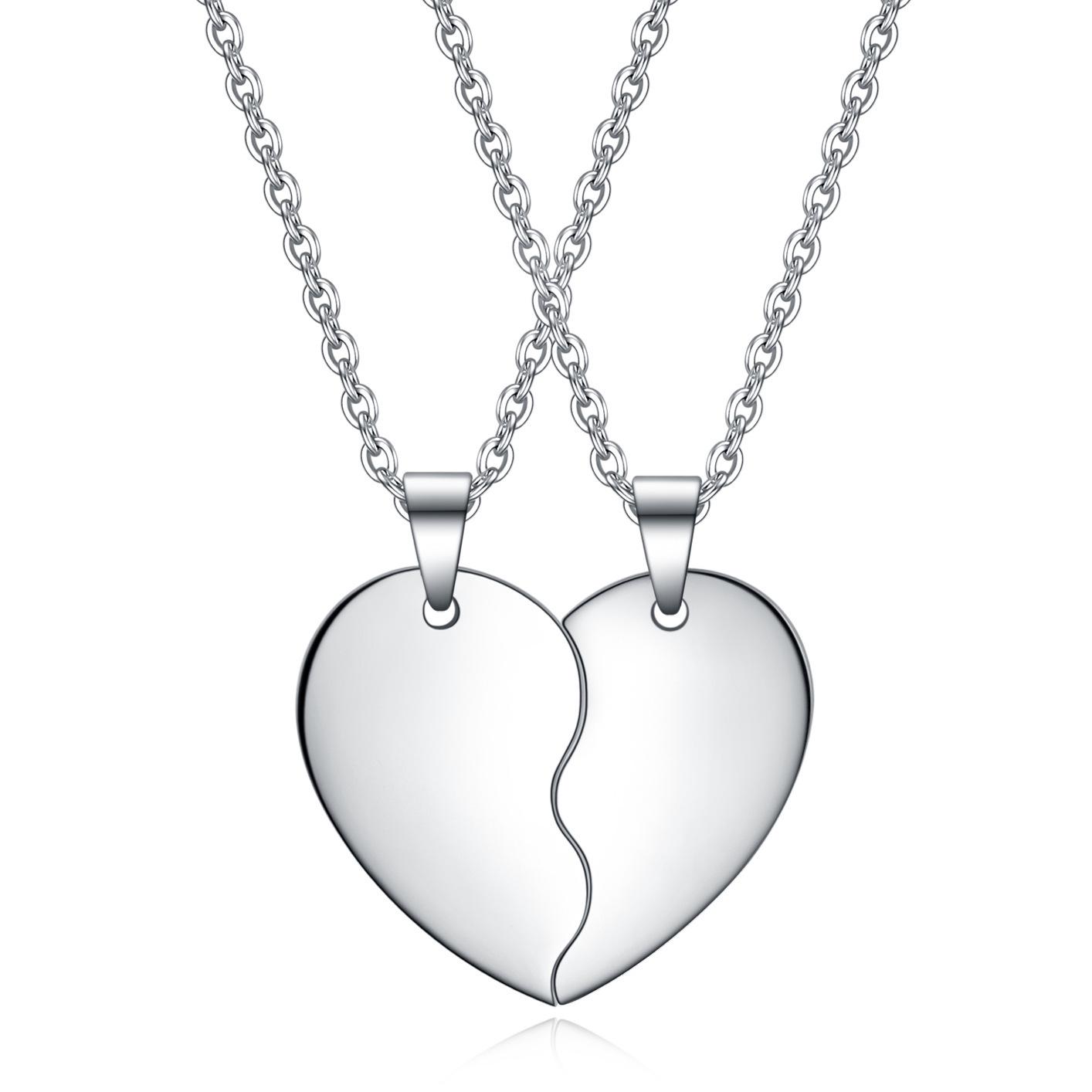 European & American Personalized Valentine s Day Heart Necklace, Engravable Peach Heart Design in Fashionable Titanium Steel