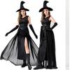 Womens Halloween Witch Costume Black Veil Gown Fantasy Cosplay Outfit Adult Party Stage Performance
