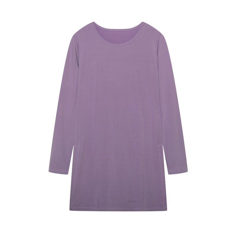 

Dress Fashion Spring/Summer Female Minimalist Casual Loose Slimming Split Long Sleeve Dress Mid Length Long Length T-shirt Skirt Purple 2XL