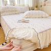Korean Style Crinkled Gauze Quilted Bed Skirt with Fresh Lace Trim - Non-slip Home Bedding Set