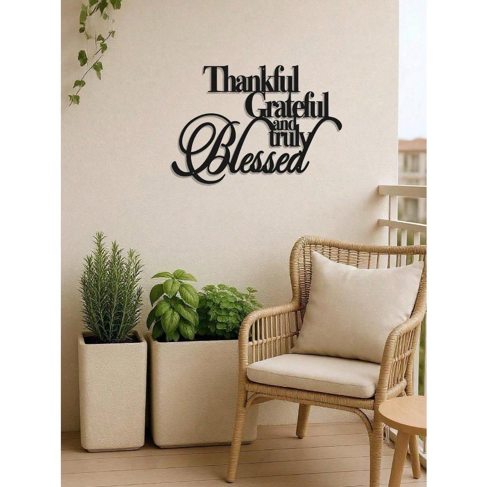 "Thankful Grateful Blessed" Metal Wall Art, Farmhouse Home Decor for Living Room, Rustic Housewarming Gift, Aesthetic Halloween Decoration