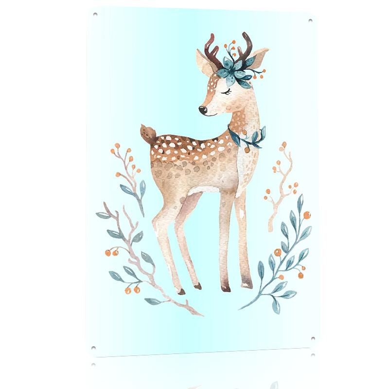 Watercolor Baby Deer Personalized D Textured Metal Poster Wall Art Vintage Tin Signs for Decoration Bedroom Accessories House