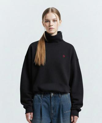 LENGAGEMENT Small Heart High-Neck String Sweatshirt [Black]