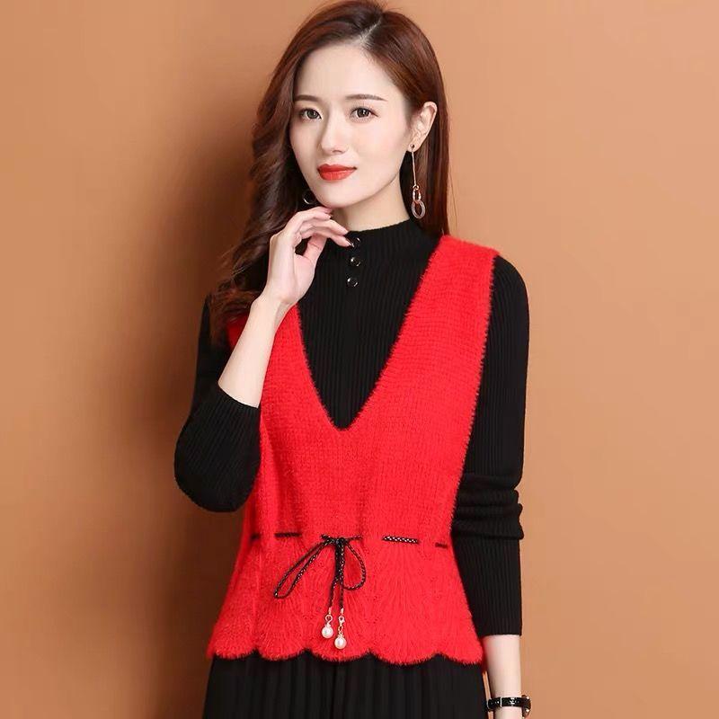 V-neck Vest for Spring and Autumn Women Stylish Goddess Knitted Vest