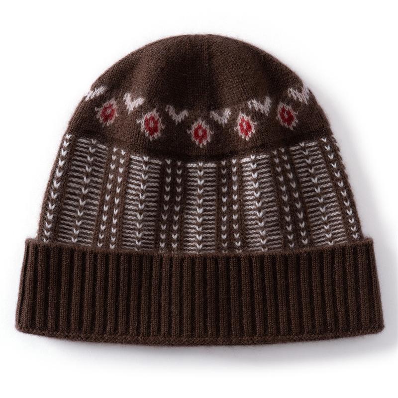Cashmere retro jacquard knitted hat women's autumn and winter warm dome wool hat versatile ear protector headgear