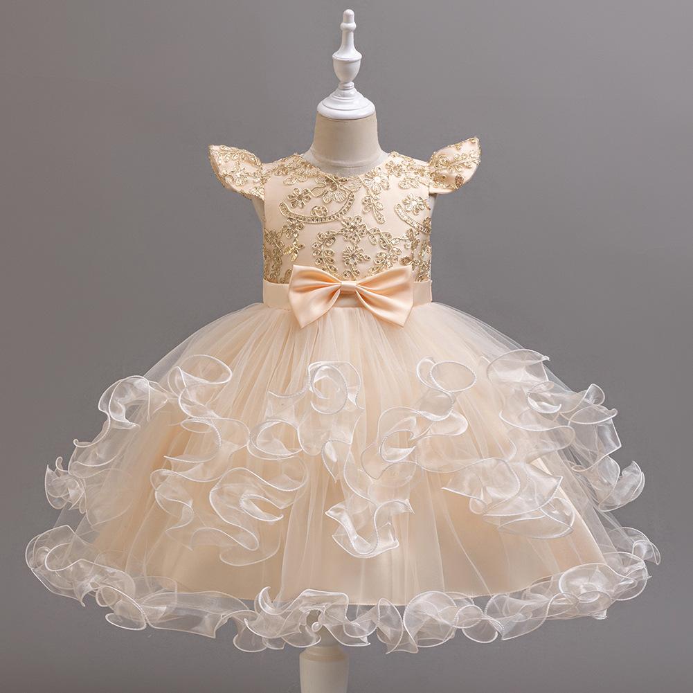 Children's Princess Dresses Gowns Flower Girl Sequins Pom Pom Dresses Walking Show Performance Clothing Girls Lace Dresses  Girl's Favourite Dress