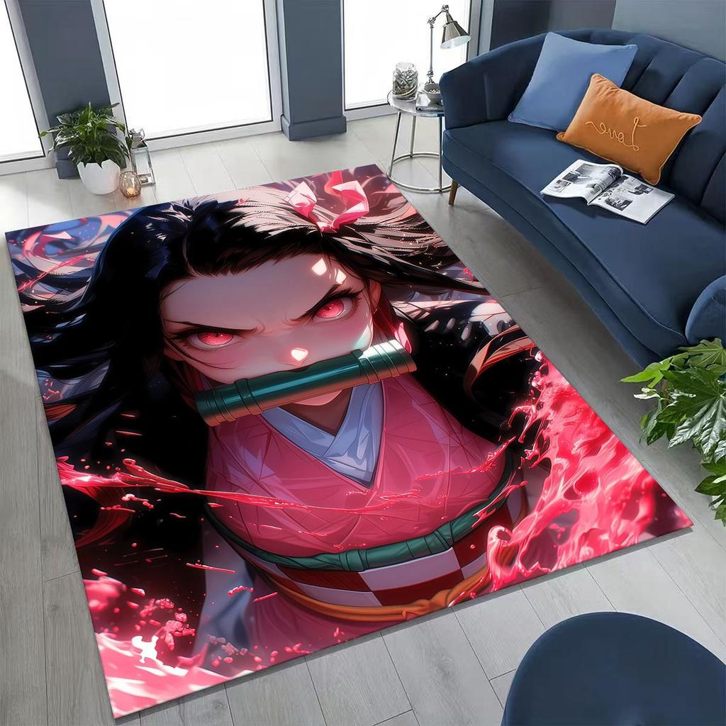 Anime Demon S-Slayer Kamado Nezuko Tanjirou Cartoon Rug for Bedroom Living Room Sofa Home Doormat Decor,Kids Non-slip Floor Mat