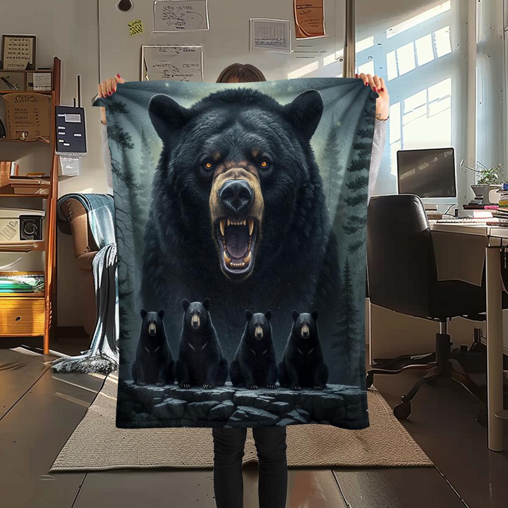 

1Pc Bear Print Flannel Blanket, High quality Comfortable for All Seasons, Home Decor, Warmth and Comfort, Perfect for Gifts 80cm x 120cm