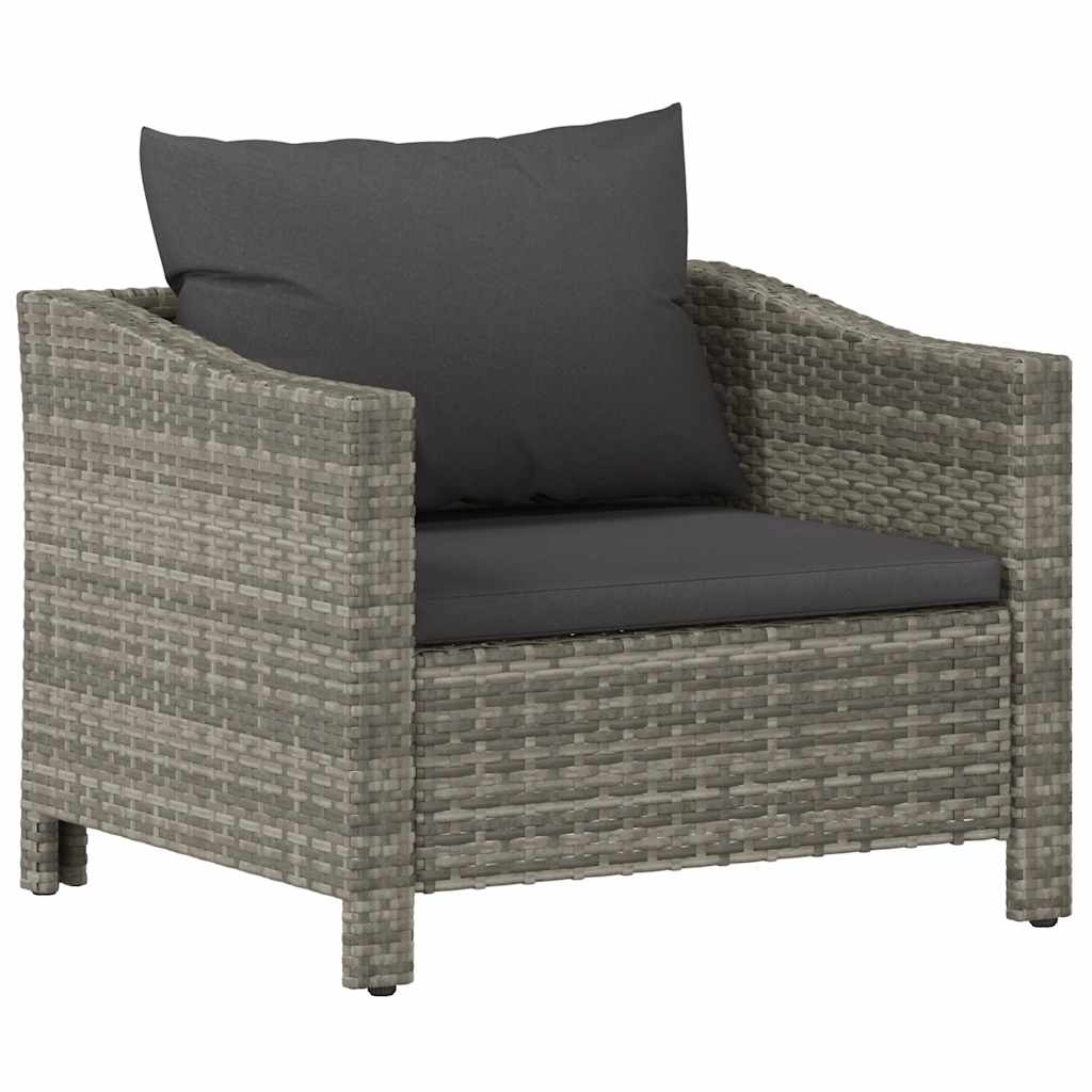 Garden Armchair with Cushions Grey Poly Rattan