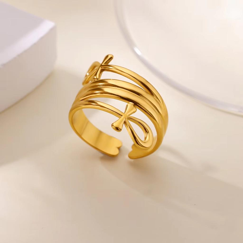 Stainless Steel Cross Rings For Women Vintage Gold Color Opening Cross Finger Ring Party Wedding Jewelry Gift Anillos Mujer