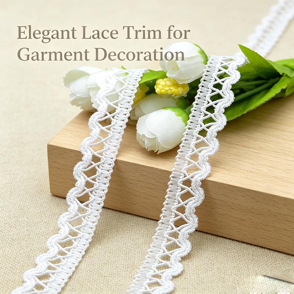 5 meters/16.4ft each pack Wavy Braided Lace Trim Ribbon white Pattern Decorative Fabric Edge for Dress Sewing DIY Craft Wedding Garment Embellishment