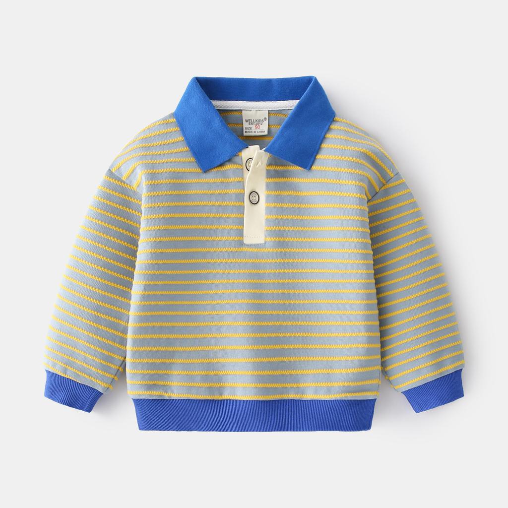 Autumn New Boys' Striped Lapel Navy Sweater, Two-color Fashionable Casual Pullover and Two-button Coat