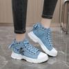 Fashion 2024 New Women's High Top Sneakers Luxury Denim Canvas Shoes for Women Fashion Platform Boots Outdoor Lace Up Women Sports Shoes