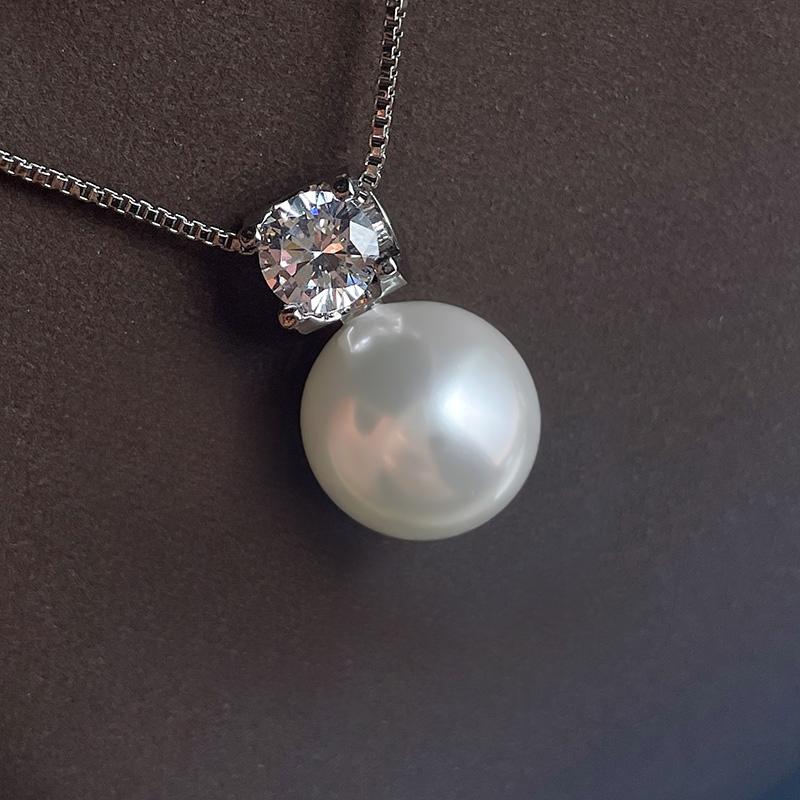 

CAOSHI Imitation Pearl Pendant Necklace with Single Crystal for Women Copper Color Engagement Wedding Female Statement Zircon 45CM