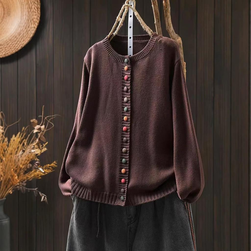 Autumn Color Button Cotton Sweater Cardigan Women Loose and Thin Casual Single-breasted Knitting