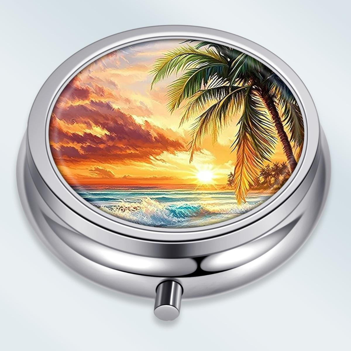 

Portable Pill Box with 3 Compartments, Mini Metal Medicine Organizer Case, Cute Printed Pill Container for Vitamins, Pills, Jewelry, Travel, Daily Use
