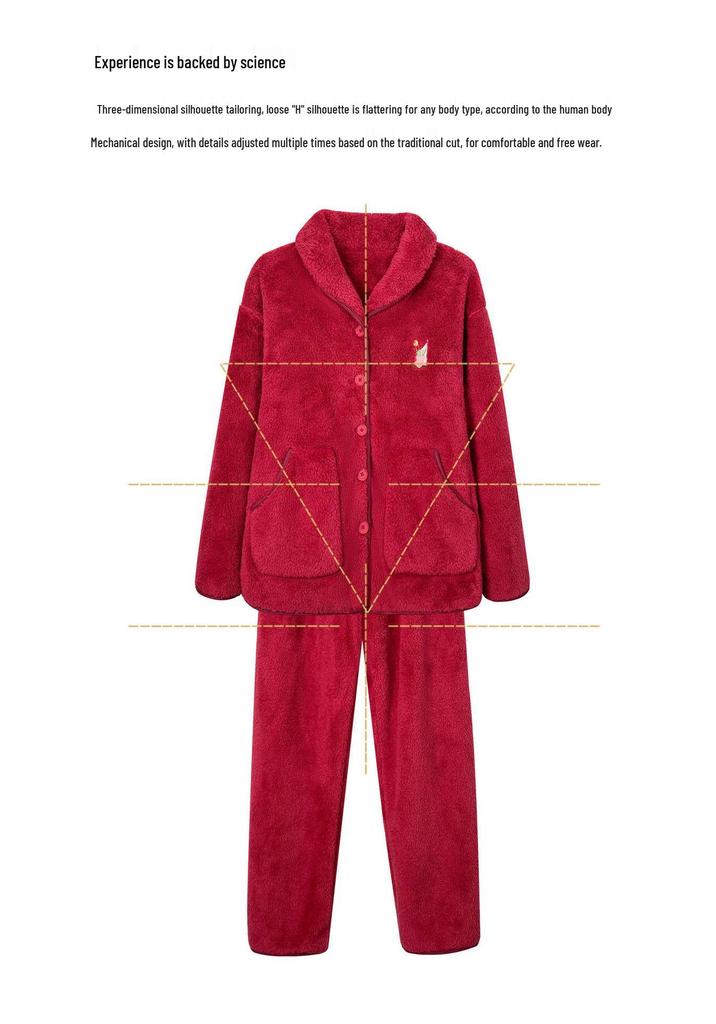 Women's Coral Fleece Pajamas, Plus Velvet, Thick, Large Size, Warm Winter Flannel Home Set for Middle-Aged and Elderly