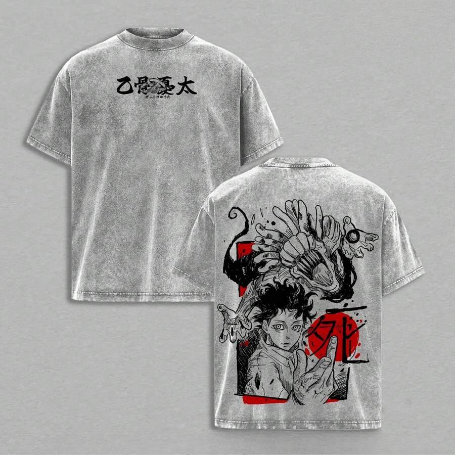 Okkotsu Yuta Cool Print T-shirt Anime Jujutsu Kaisen Clothing Men Women Cotton Tshirts Retro Washed T Shirt Harajuku Male Tops