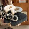 New thick-soled heightening wool bow cotton boots winter new velvet warm and non-slip couple snow boots
