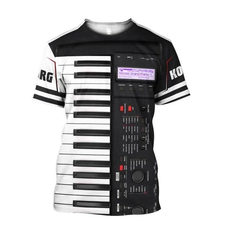 

Piano Music 3d Print T Shirts Tops Summer Funny Harajuku Short-sleeved Musical Instrument Streetwear Boys Girls T-shirt Clothing