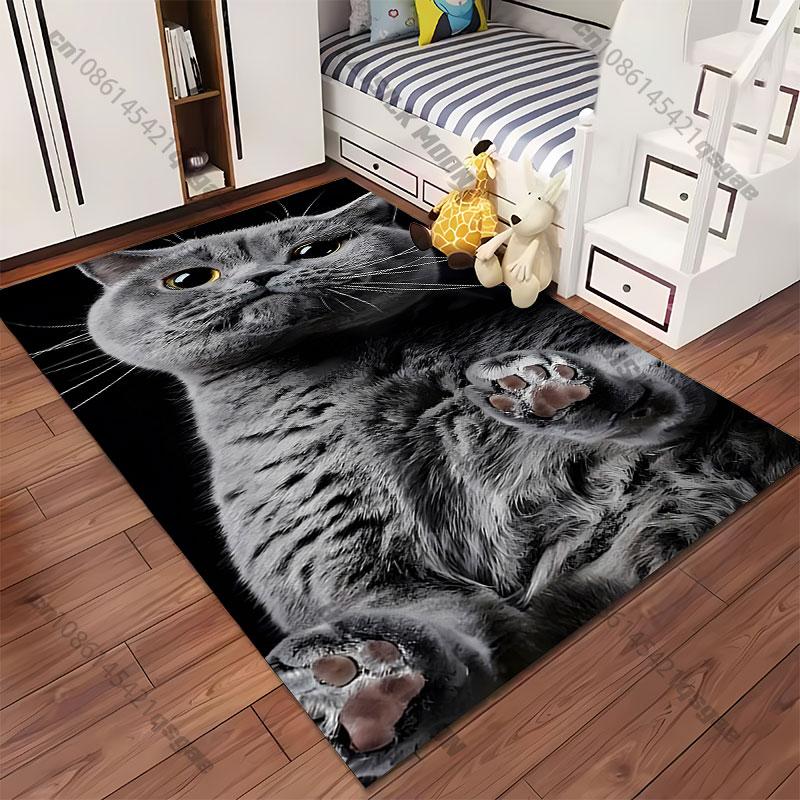 Playful curious gray cat carpet Yoga living room room decor children's crawling mat doormat area rug games mat