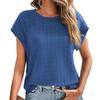 Ladies Summer Short Sleeve O Neck Solid Color Jacquard Plaid Pullover T Shirt Top