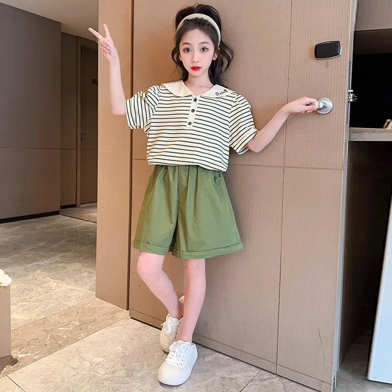 Summer Girls'  Clothing Sets  Casual Short Sleeve T-shirts Short Pants Two-piece Set Cute Children Clothes Suits