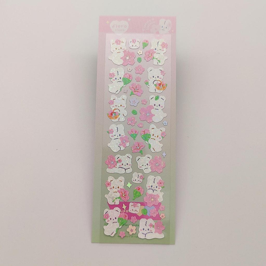 Gukka Korean Cute Rabbit & Four-Leaf Clover Glitter Stickers - Pudding & Rainbow DIY Stanning Set